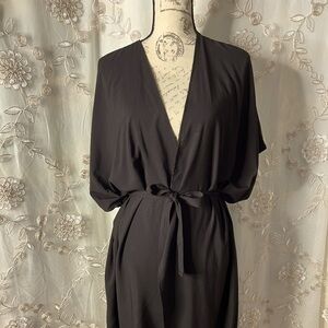 100% rayon, black, belted, one size fits all, kimono styled Robe.